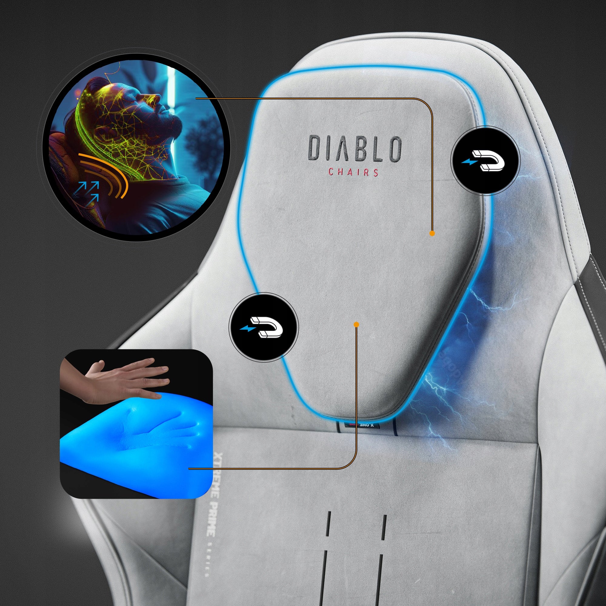 Gaming chair Diablo Chairs X.One Prime fabric grey Furniture height 132 cm