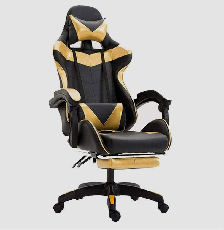 Gaming chair Games gold/black office chair with footrest + massage Furniture width 65 cm