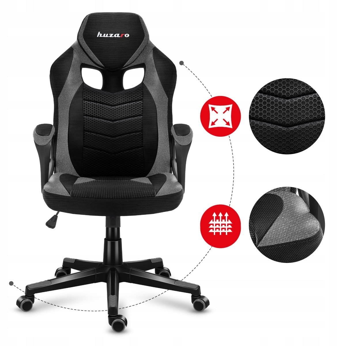 Gaming chair Huzaro Force 2.5 fabric grey Furniture width 62 cm