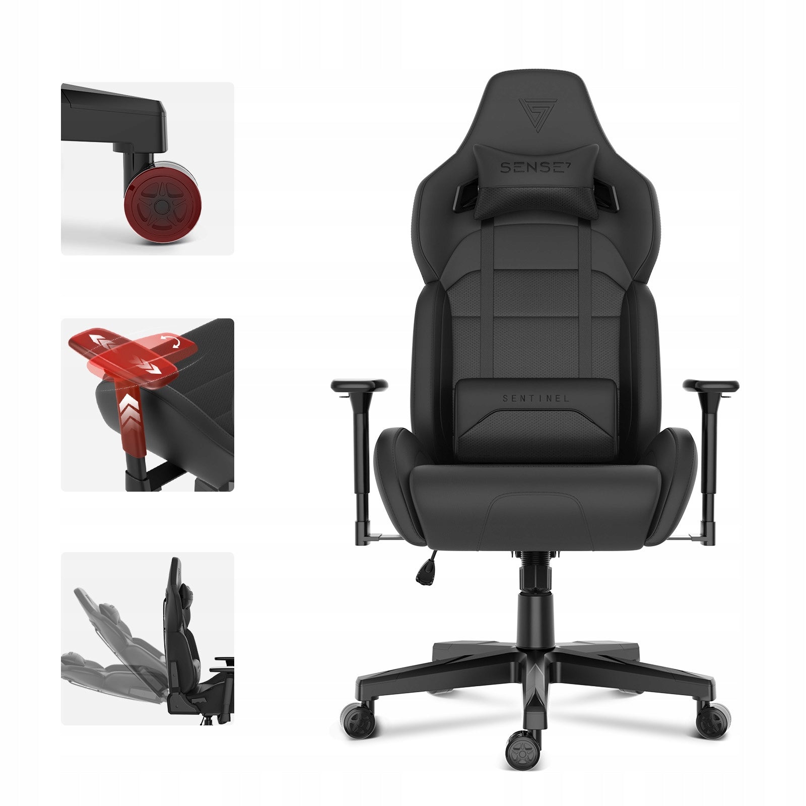 Gaming chair Sense7 Sentinel Faux leather black-red Furniture width 71.5 cm