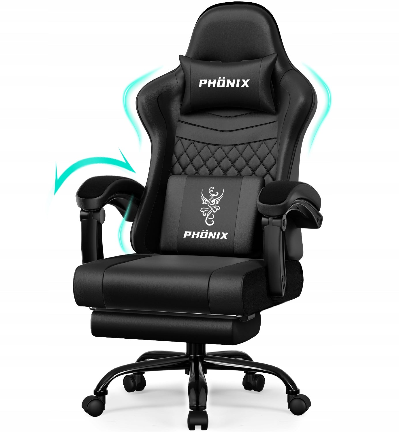 Gaming chair ergonomic health spine with footrest black