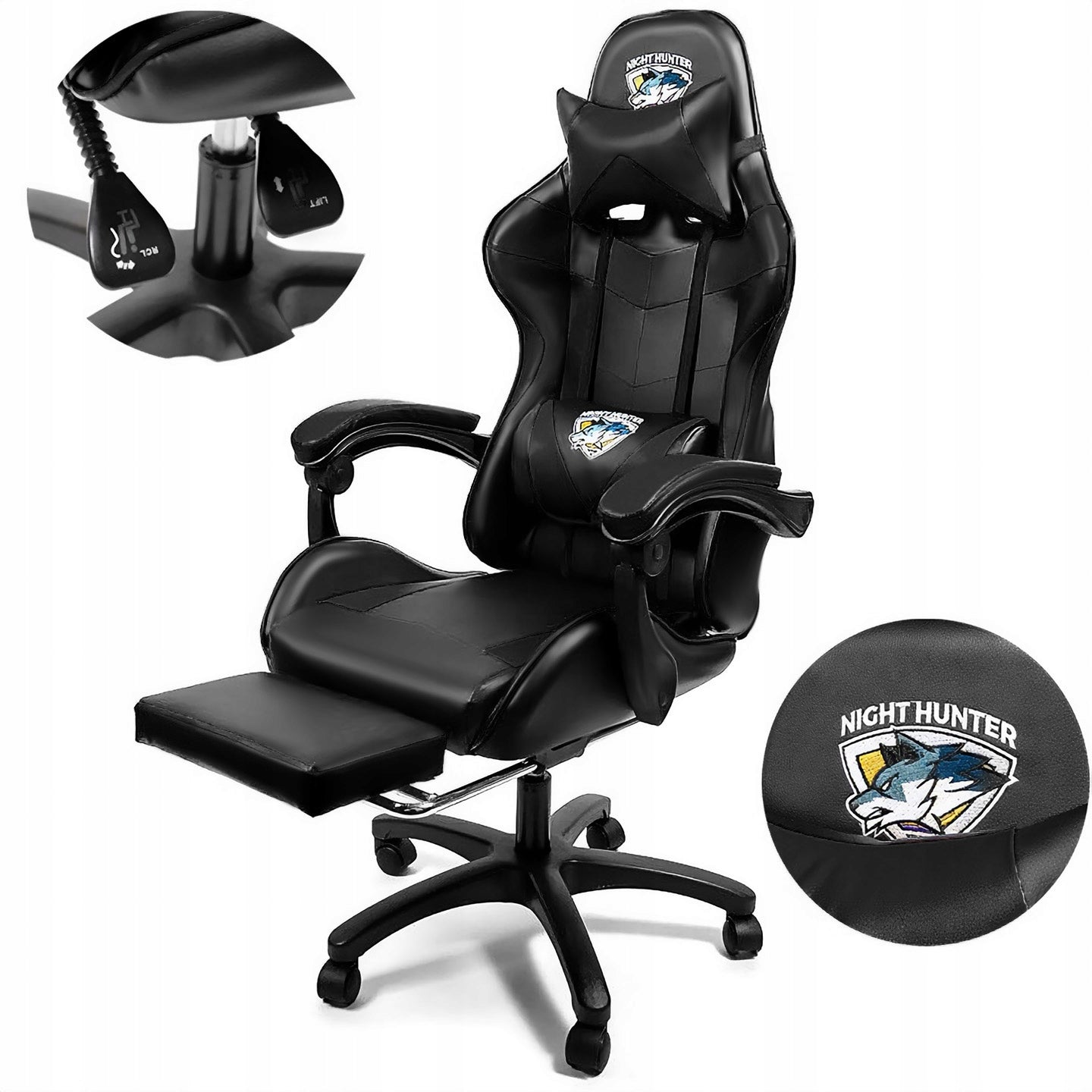 Gaming chair with back massage COMPUTER ROTATING for player + FOOTREST! Manufacturer code FOX 2 CZARNY