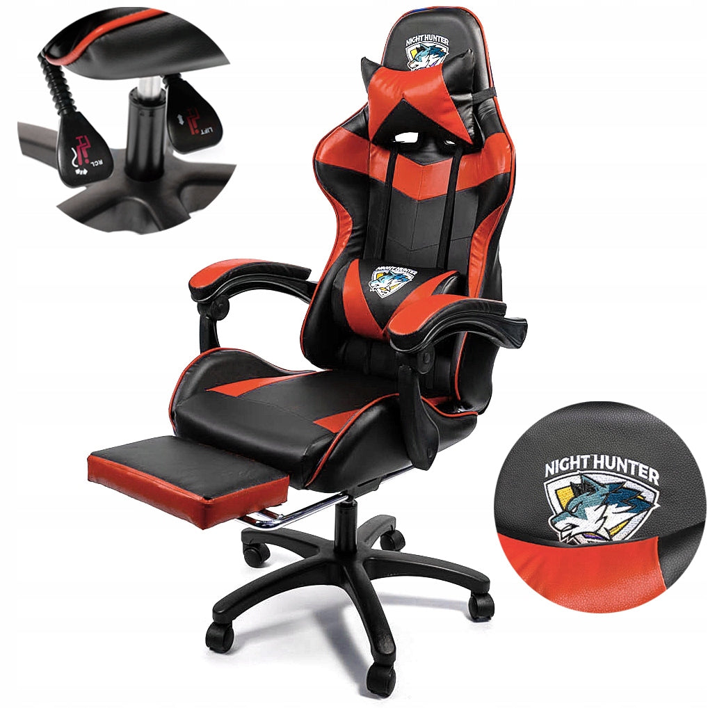 Gaming chair with back massage COMPUTER ROTATING for the player + footrest! Model FOX-2 CZERWONO-CZARNY