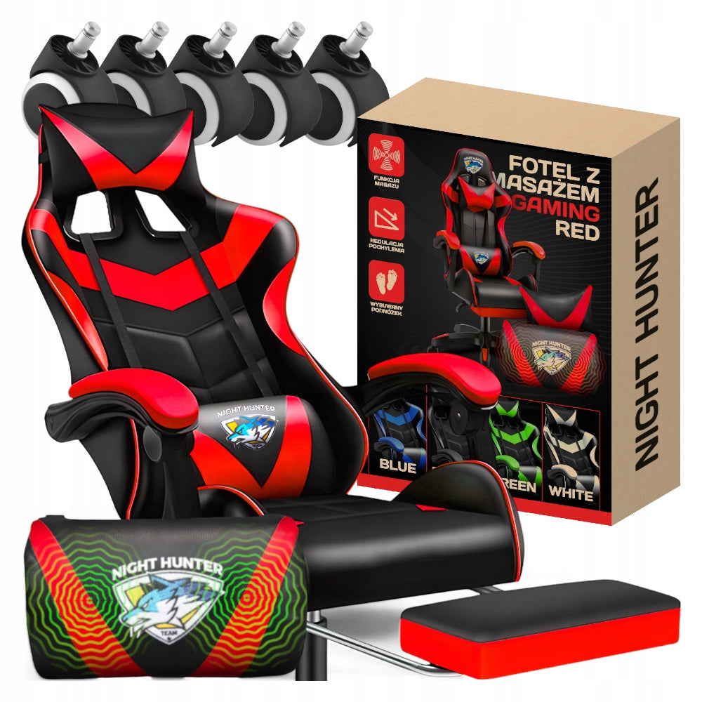 Gaming chair with back massage COMPUTER ROTATING for the player + footrest!