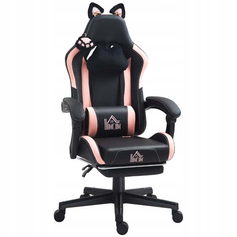 Gaming chair with cat ears adjustable backrest extendable footrest up to 120