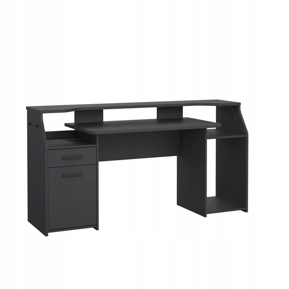 Gaming desk with cabinet and extension FUNCTION PLUS 170cm grey matt