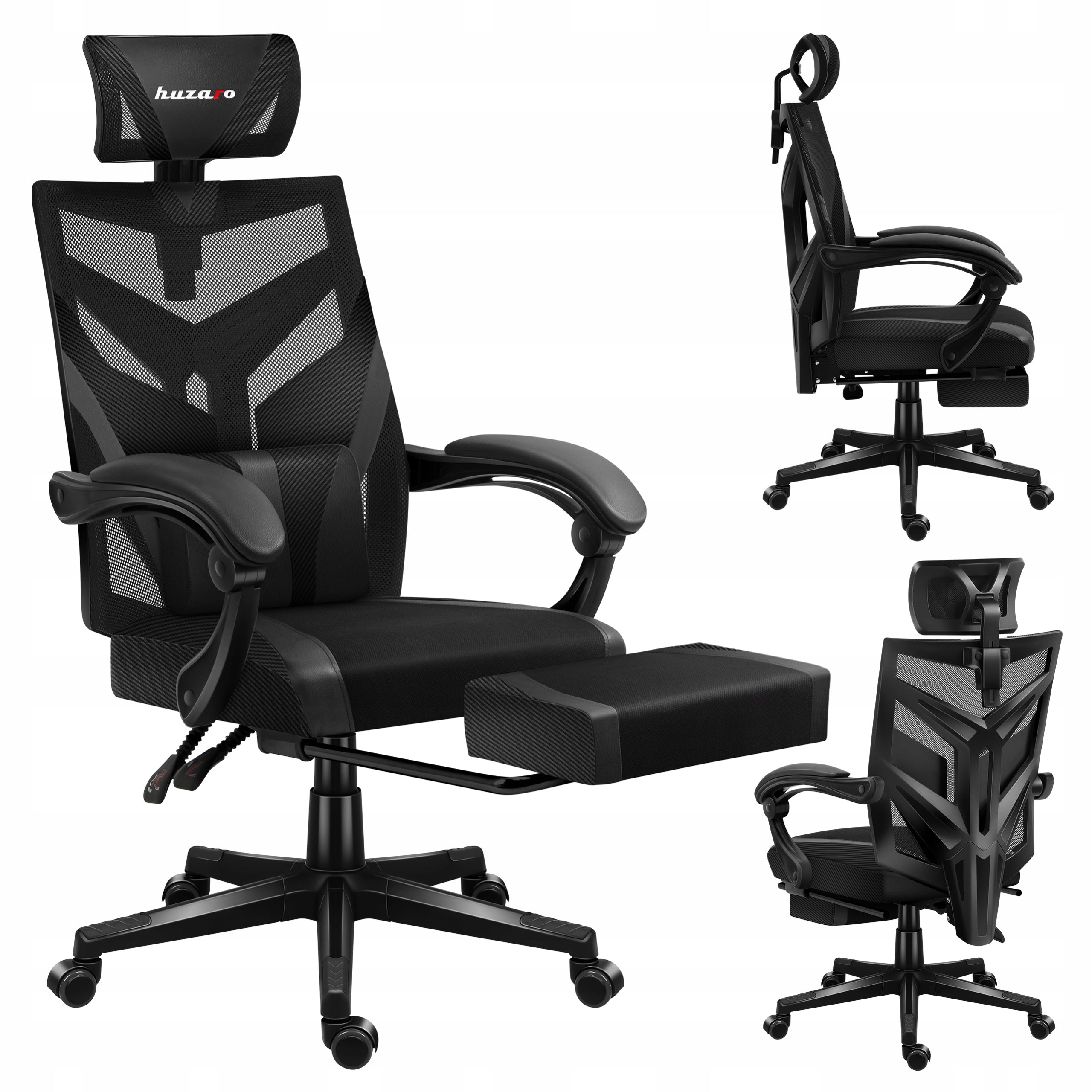 Gaming office chair HUZARO black swivel ergonomic with footrest