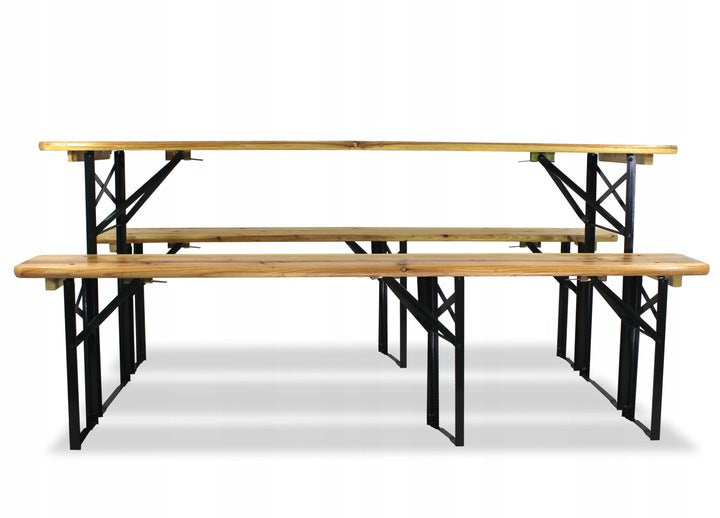 Garden Beer Feast Set 180 cm Table 2 Benches Folding Wood Beige Main material wood
