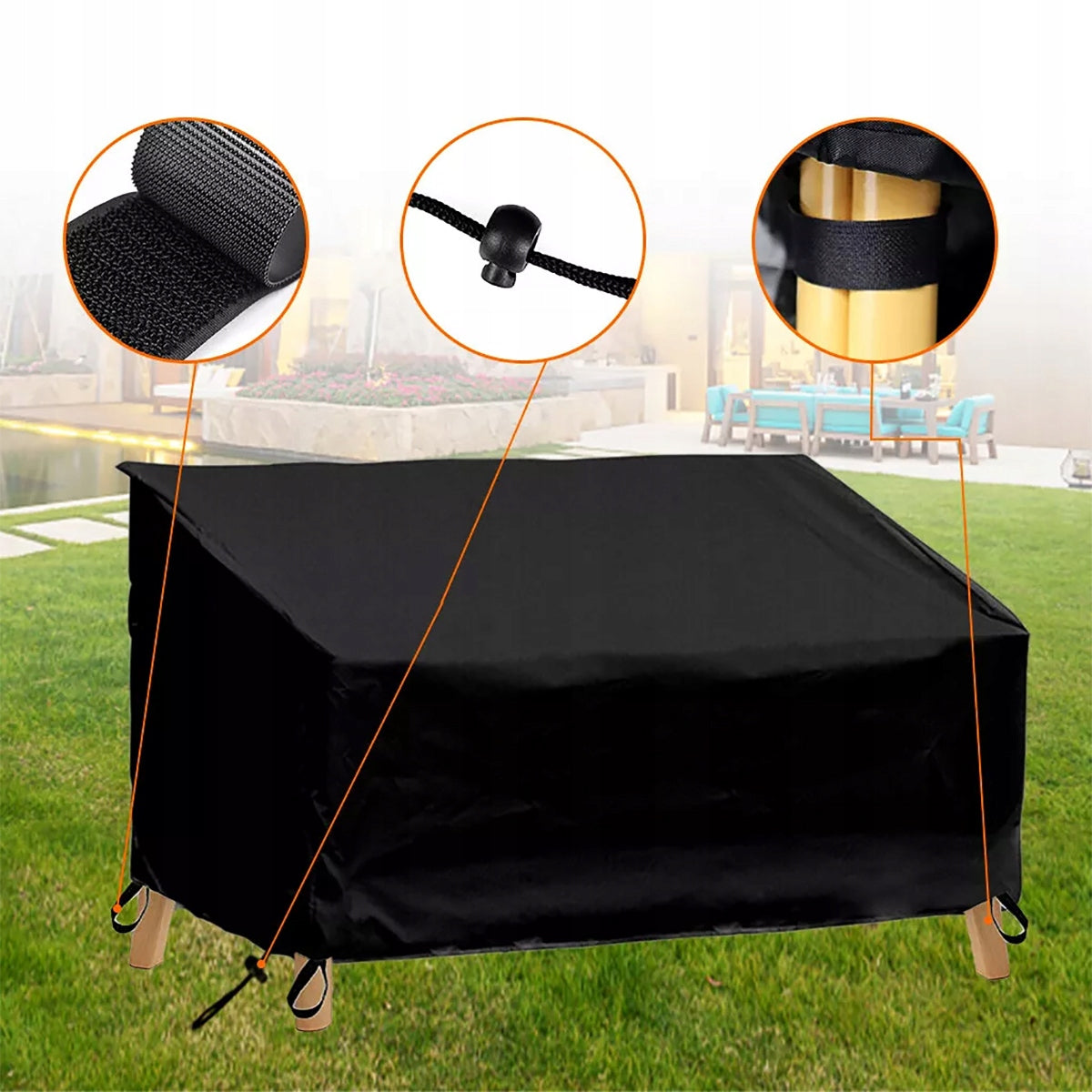 Garden Bench Cover Waterproof 134x66x89cm, Strong Black Material Length 134 cm