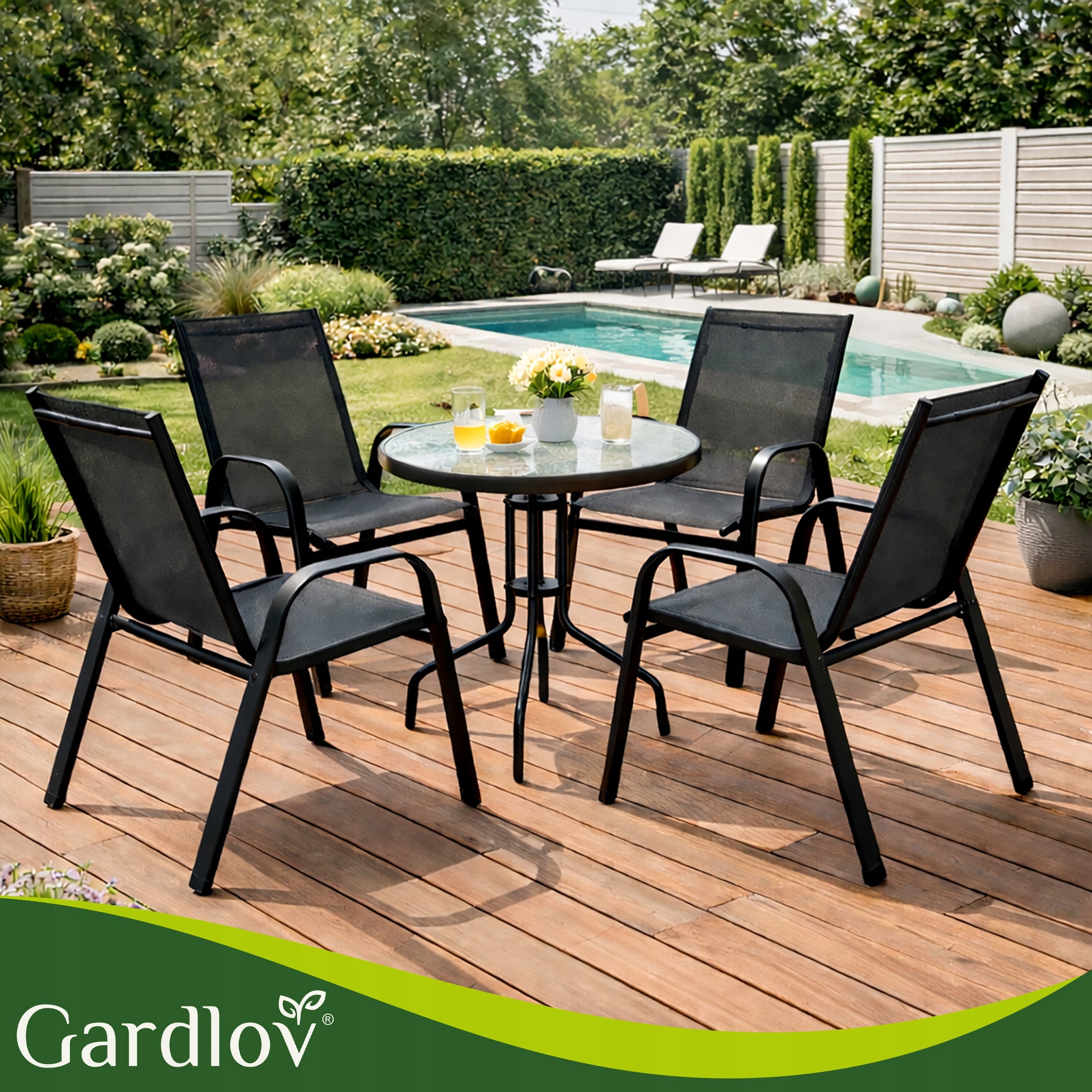 Garden Chairs Set for Terrace Balcony Garden 4 x Metal Chair 150kg Brand Iso Trade