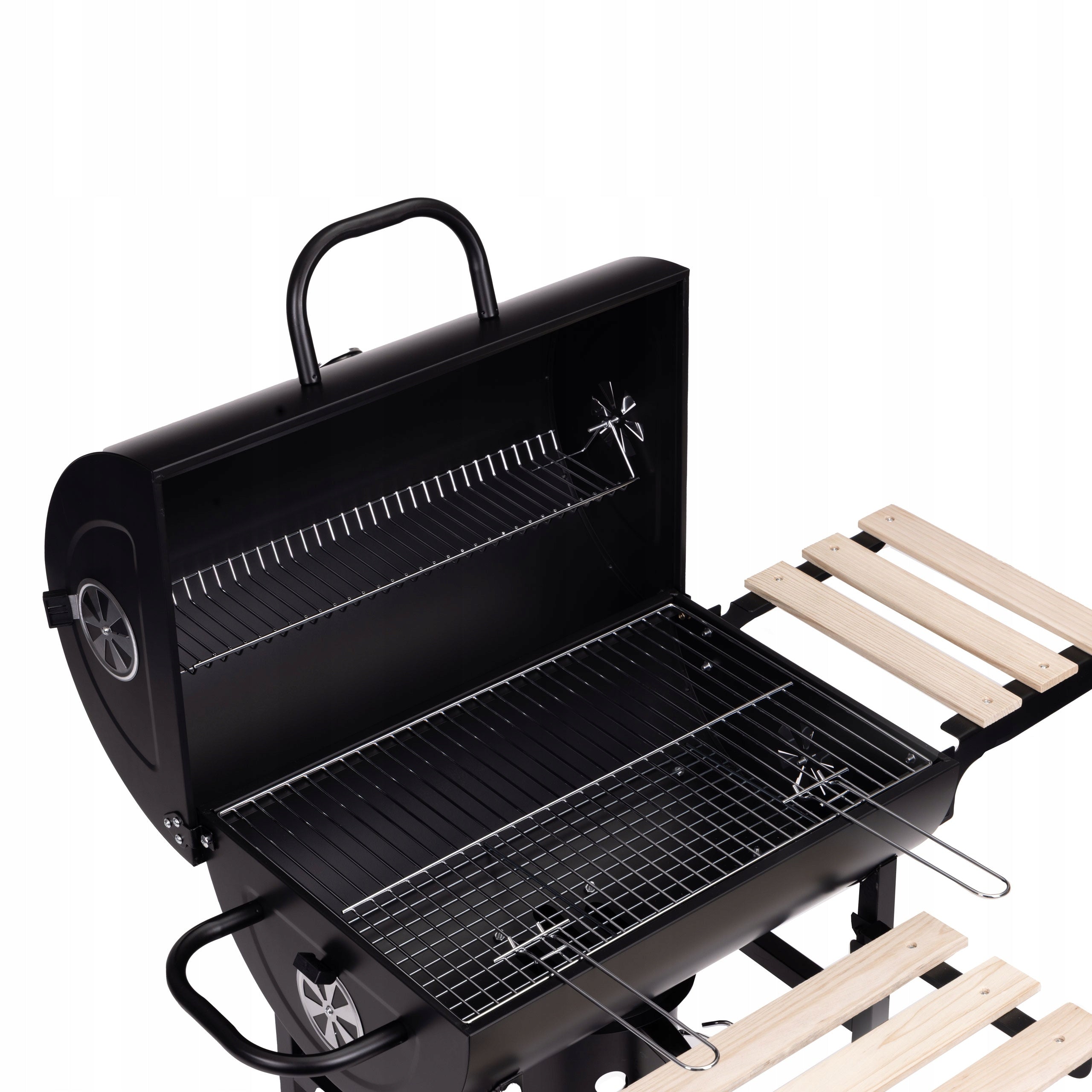 Garden Charcoal Grill with Cover Thermometer Ashtray Wooden Shelf Grill depth 63 cm