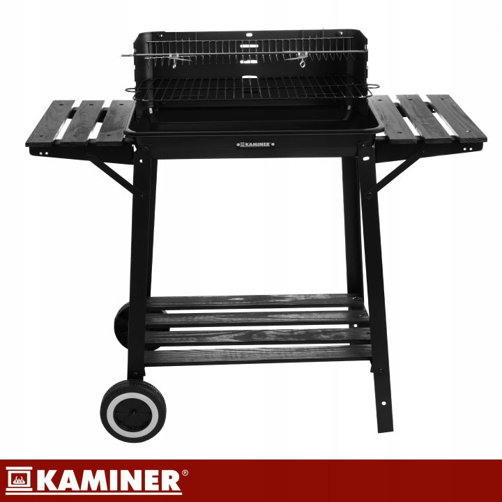 Garden Charcoal Grill with Cover and Corner Portable Stable Grating Shelves Grate length 47 cm