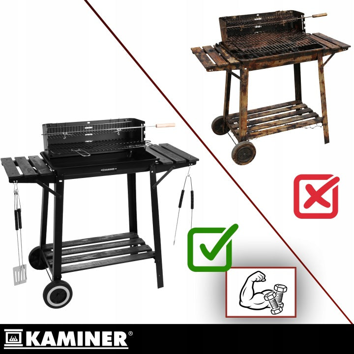 Garden Charcoal Grill with Cover and Corner Portable Stable Grating Shelves Grate width 34 cm