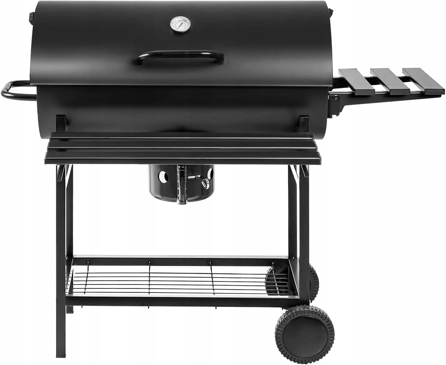 Garden Charcoal Grill with LID Large Barrel Ashtray Thermometer Shelves Grill depth 61 cm