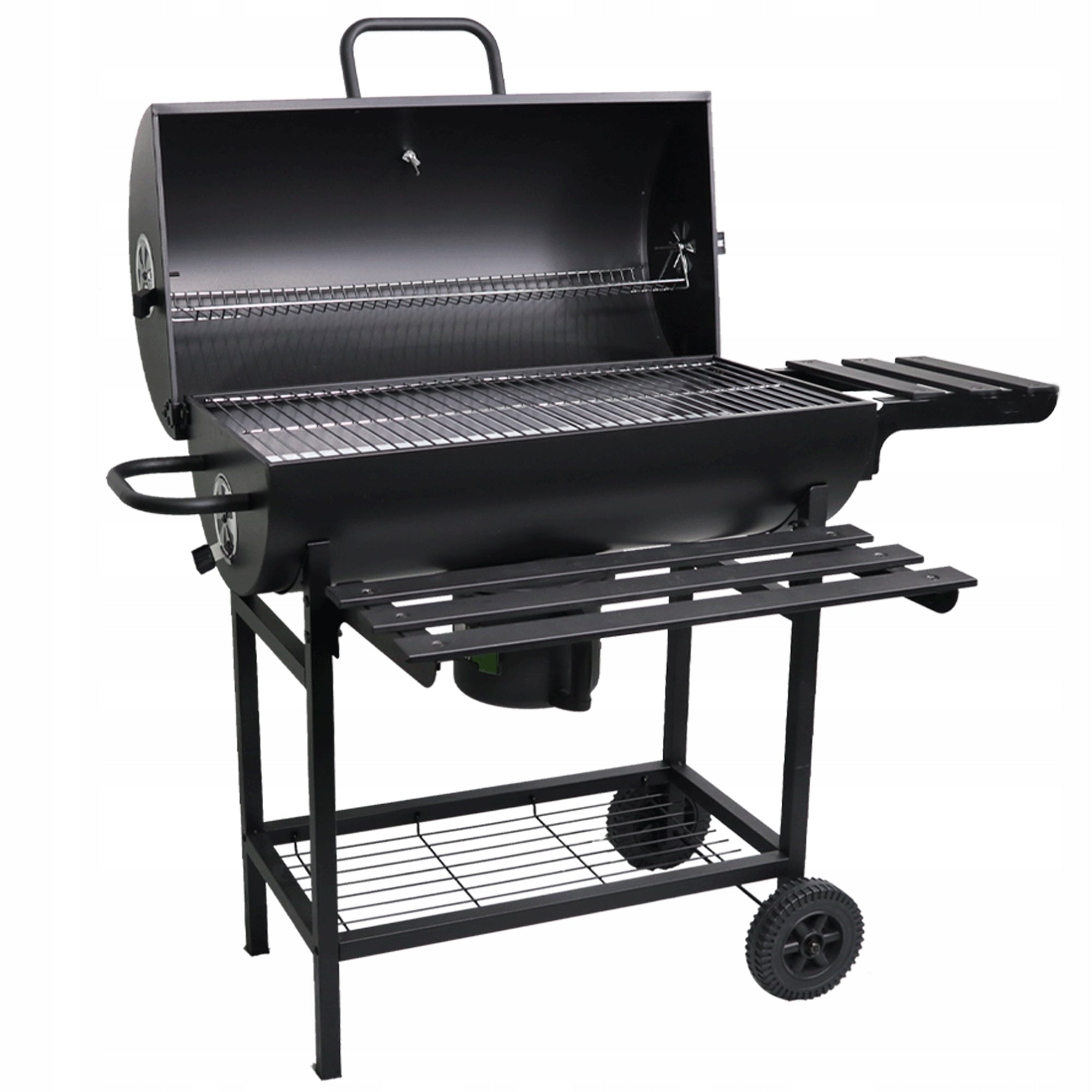 Garden Charcoal Grill with LID Large Barrel Ashtray Thermometer Shelves Grill height 115 cm