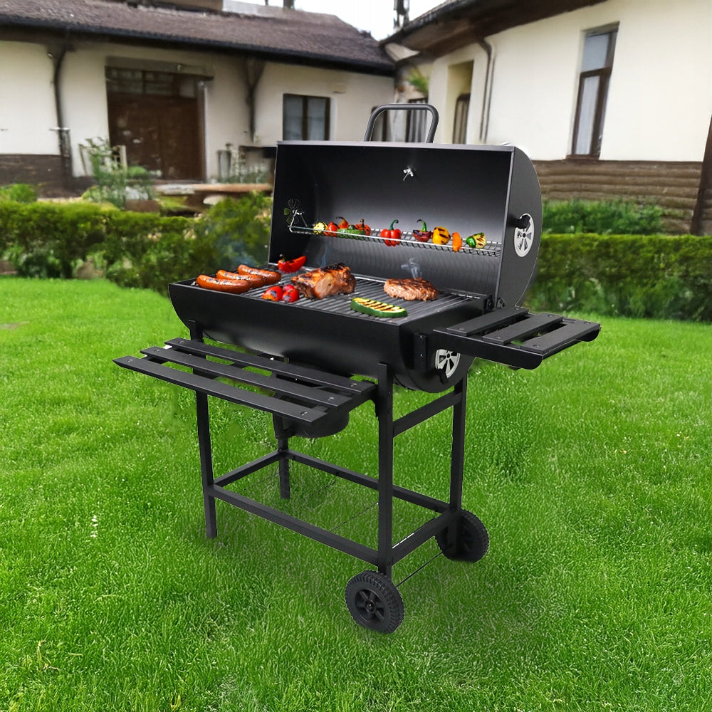 Garden Charcoal Grill with LID Large Barrel Ashtray Thermometer Shelves Packaging status original