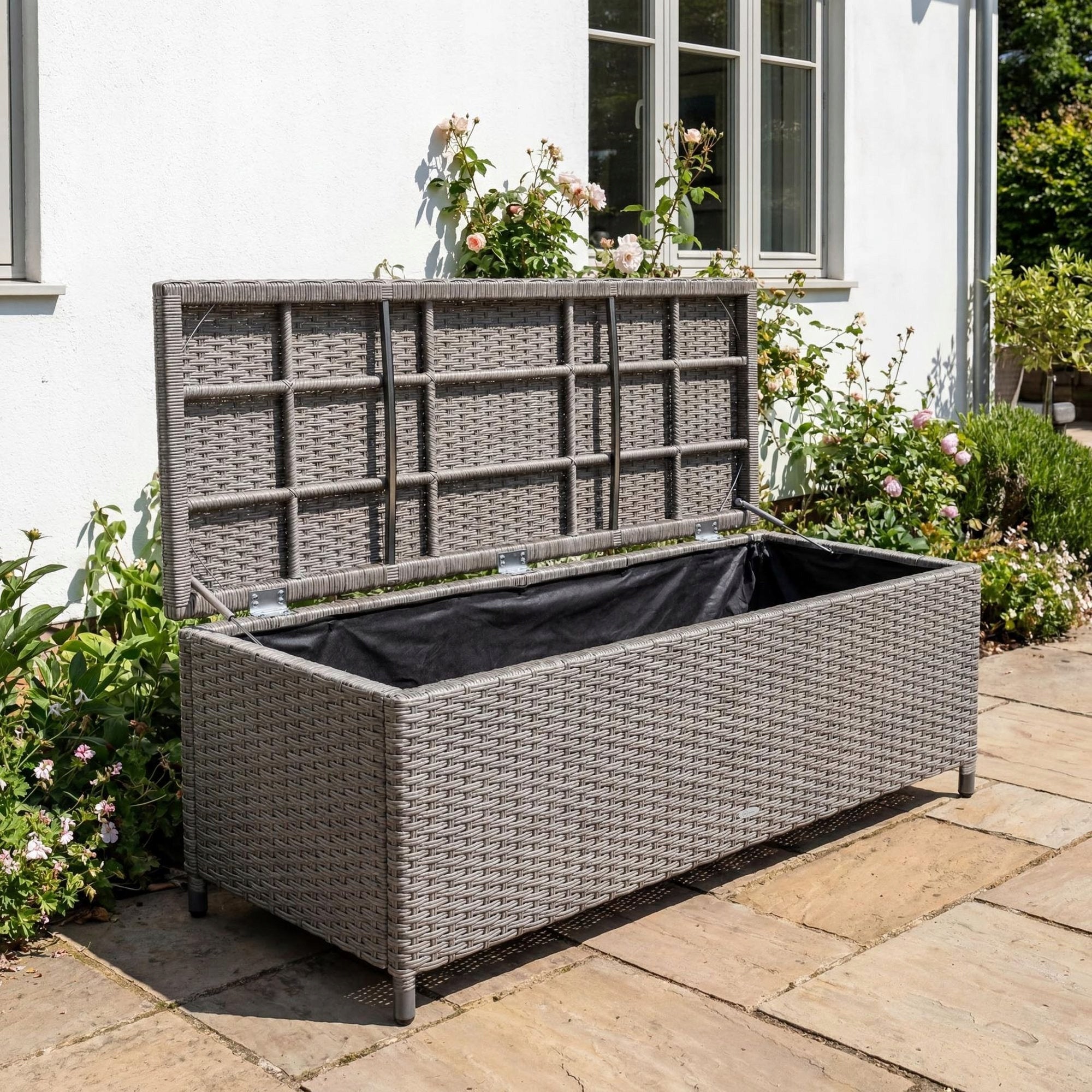 Garden Chest with Seat Cushion Storage Bench Technorattan 2-Person Box capacity 115 l