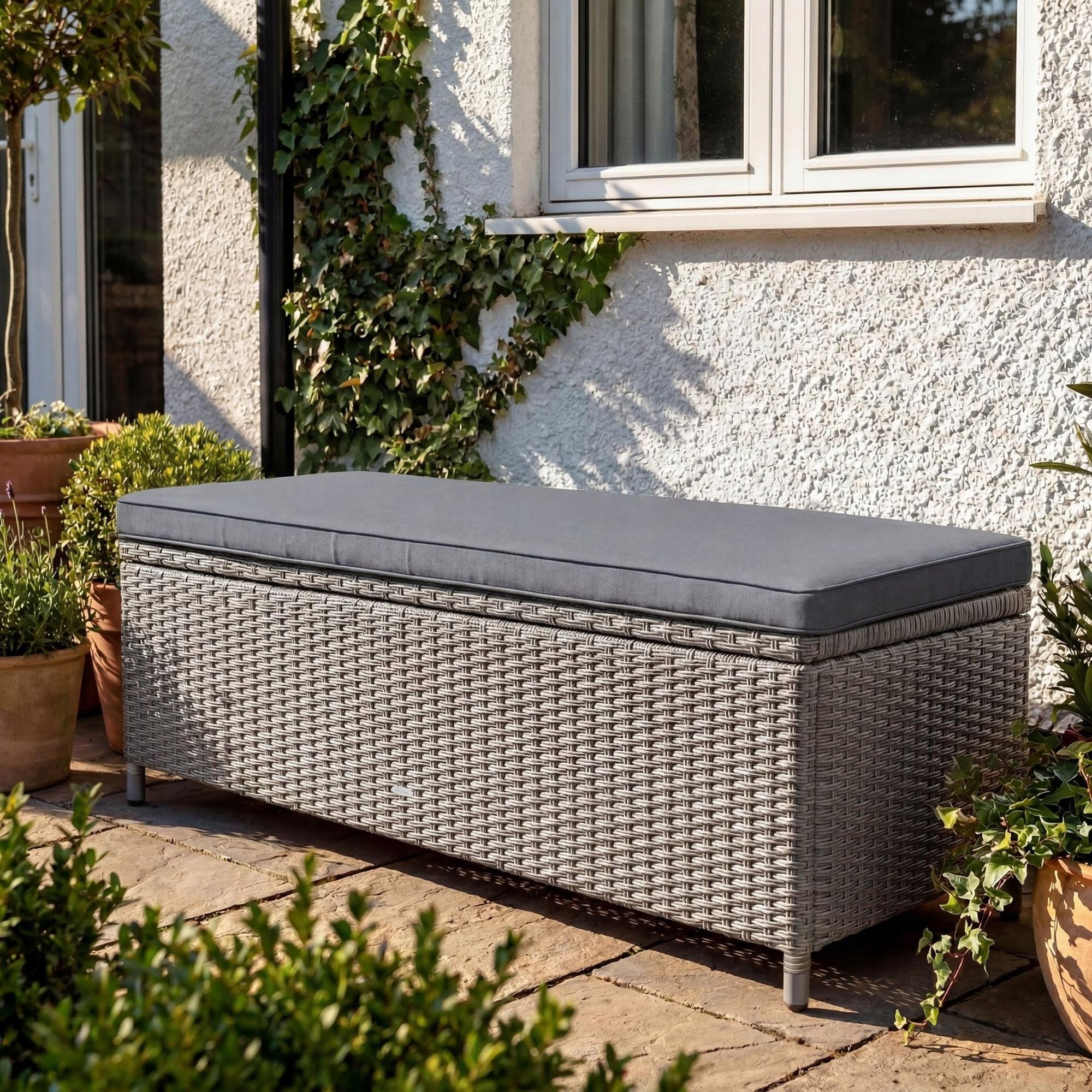 Garden Chest with Seat Cushion Storage Bench Technorattan 2-Person Furniture height 40 cm