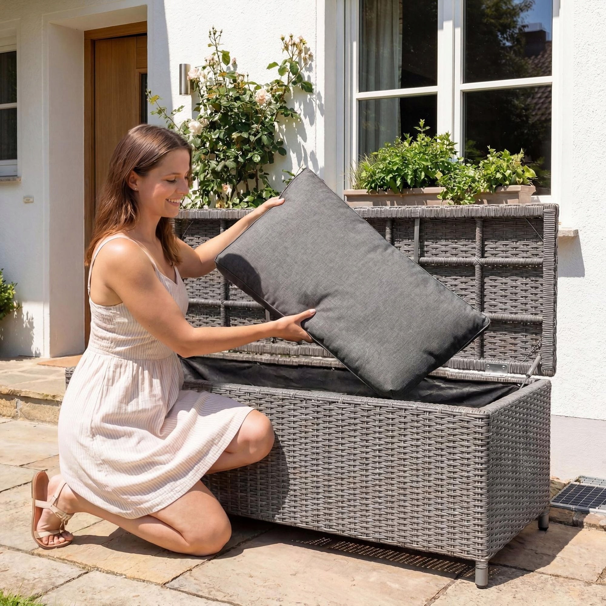 Garden Chest with Seat Cushion Storage Bench Technorattan 2-Person Packaging status original