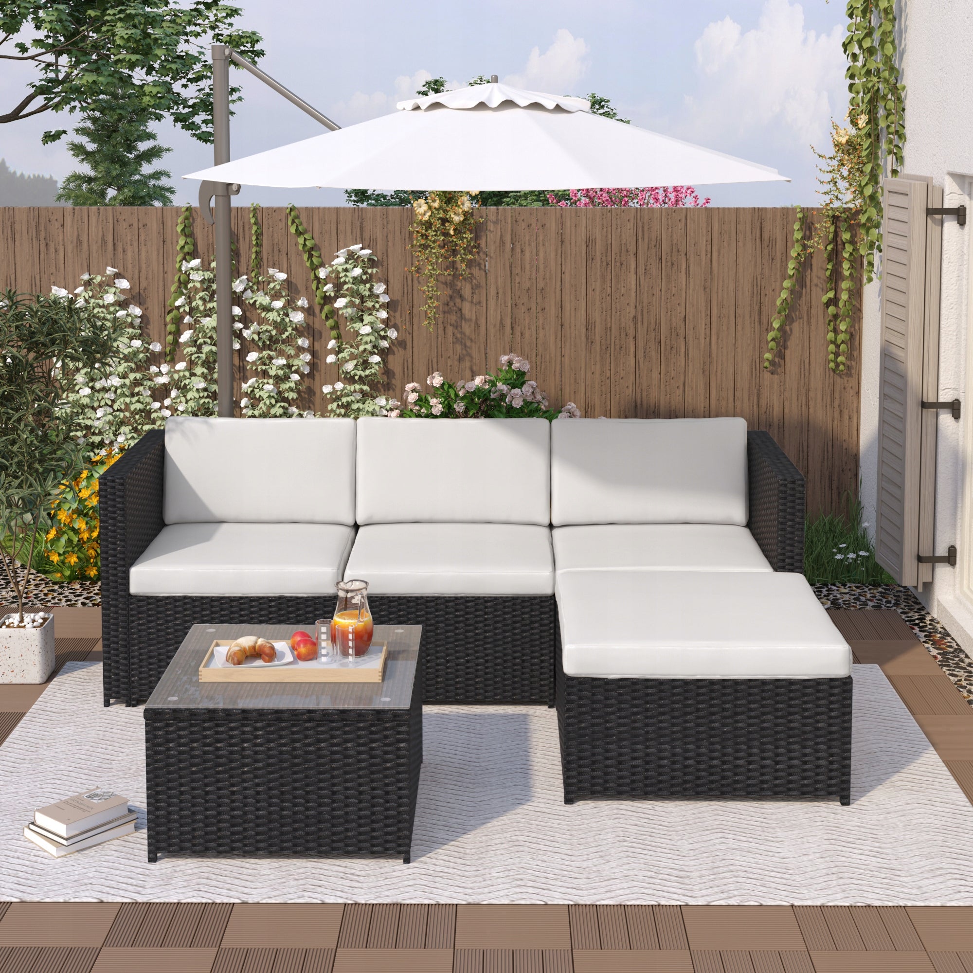 Garden Corner Set Technorattan Modular Set for Terrace 3os Czarny Color black