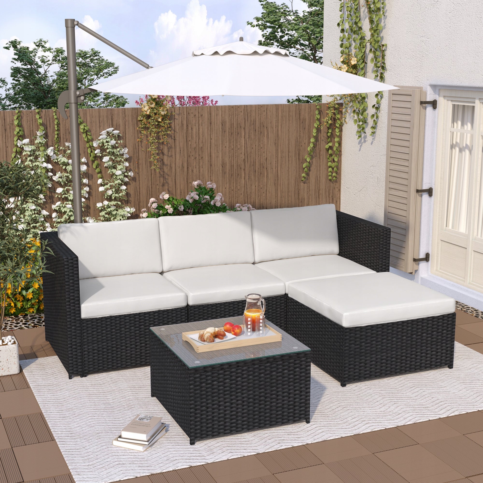 Garden Corner Set Technorattan Modular Set for Terrace 3os Czarny
