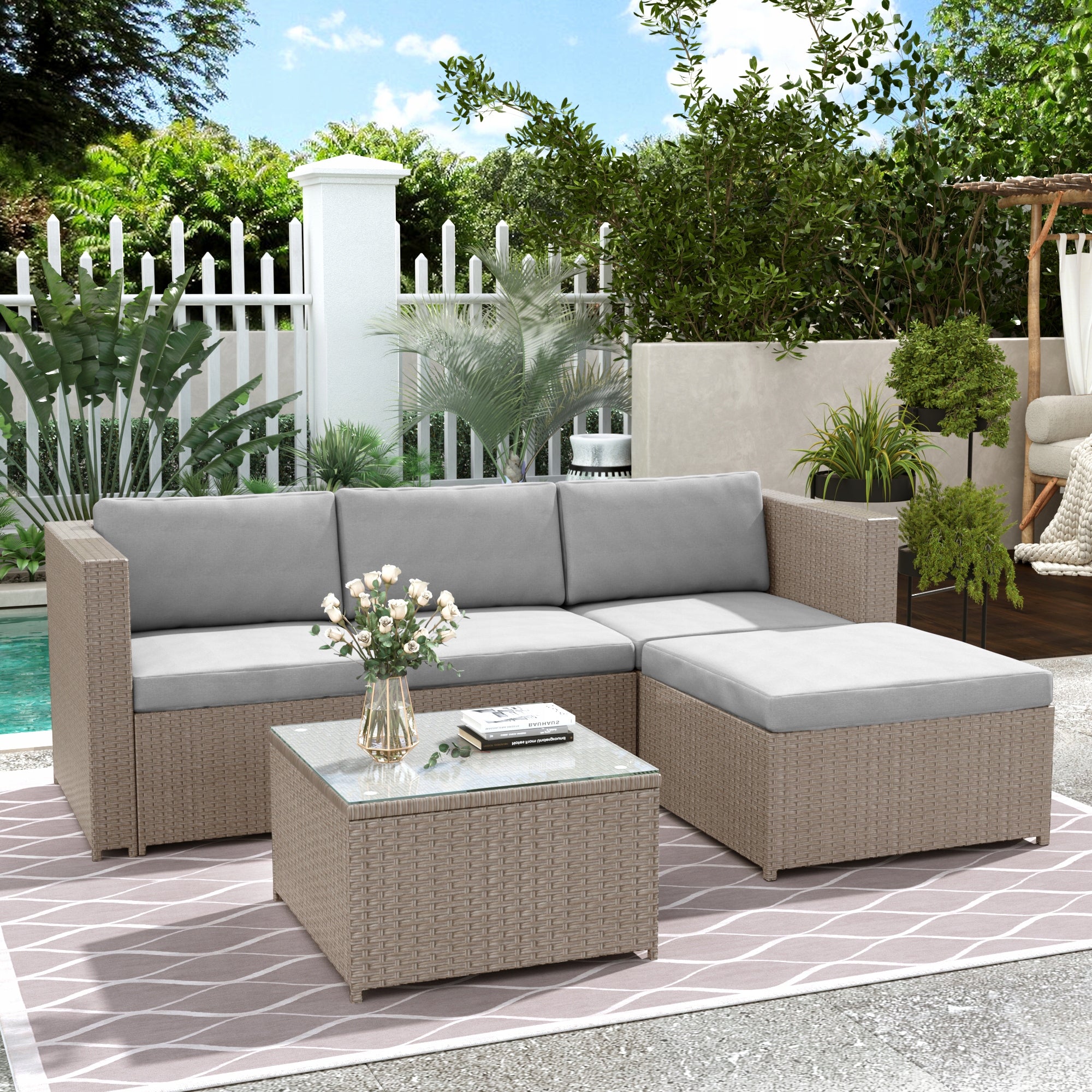 Garden Corner Set Technorattan Modular Set for Terrace 3os Khaki