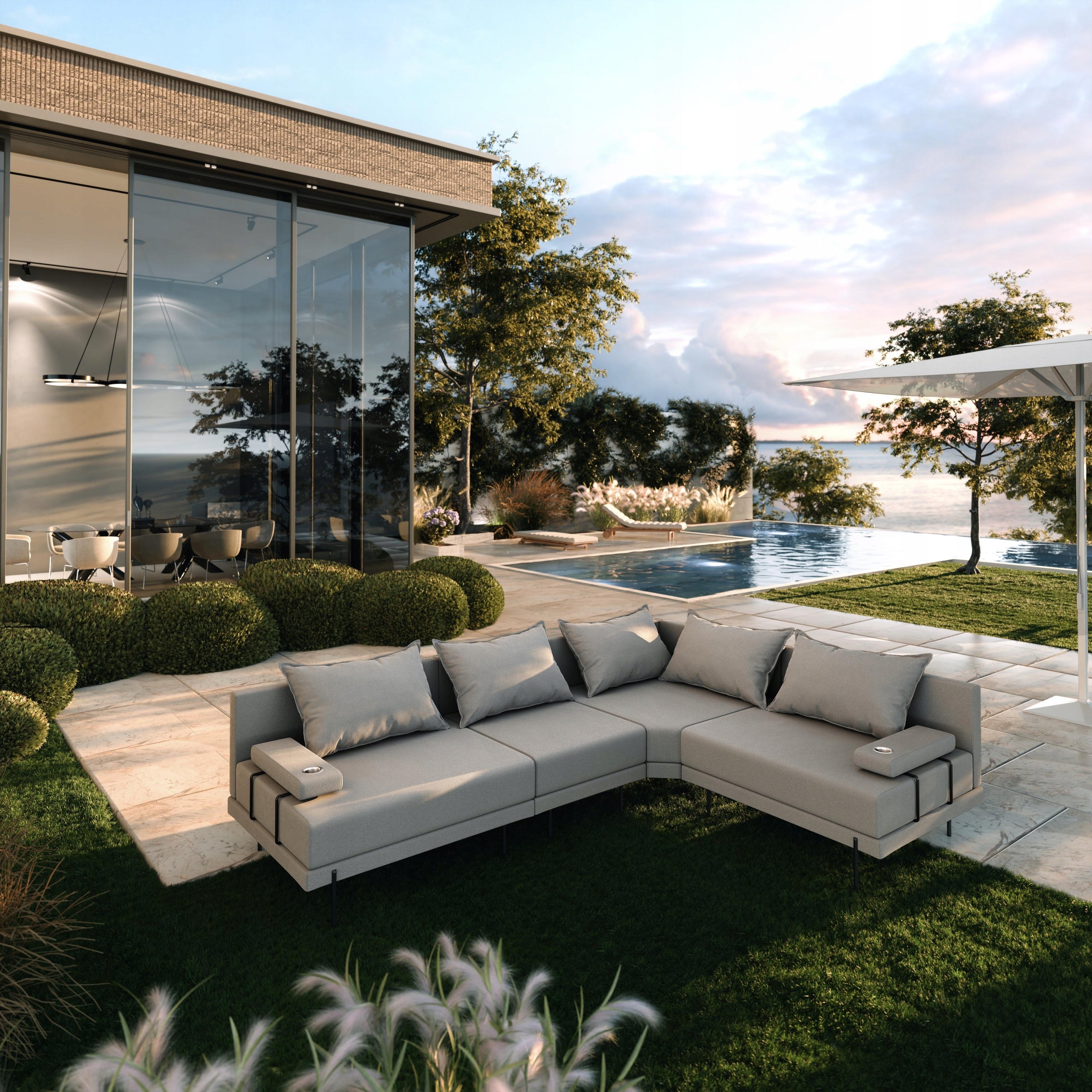Garden Corner Sofa Bahama M Grey 298 x 222 cm Seating Set Right Main material other