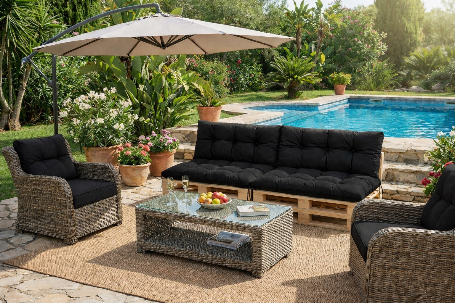 Garden Cushions 120x80x40 for Bench Pallet Swing Waterproof Black Manufacturer FLLOW