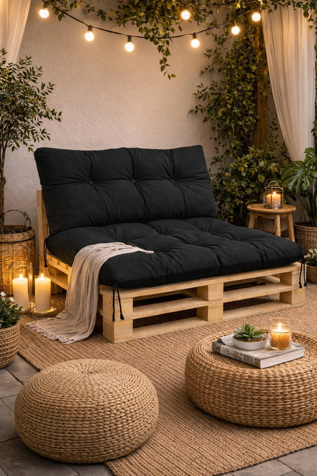 Garden Cushions 120x80x40 for Bench Pallet Swing Waterproof Black Pillow length 120 cm