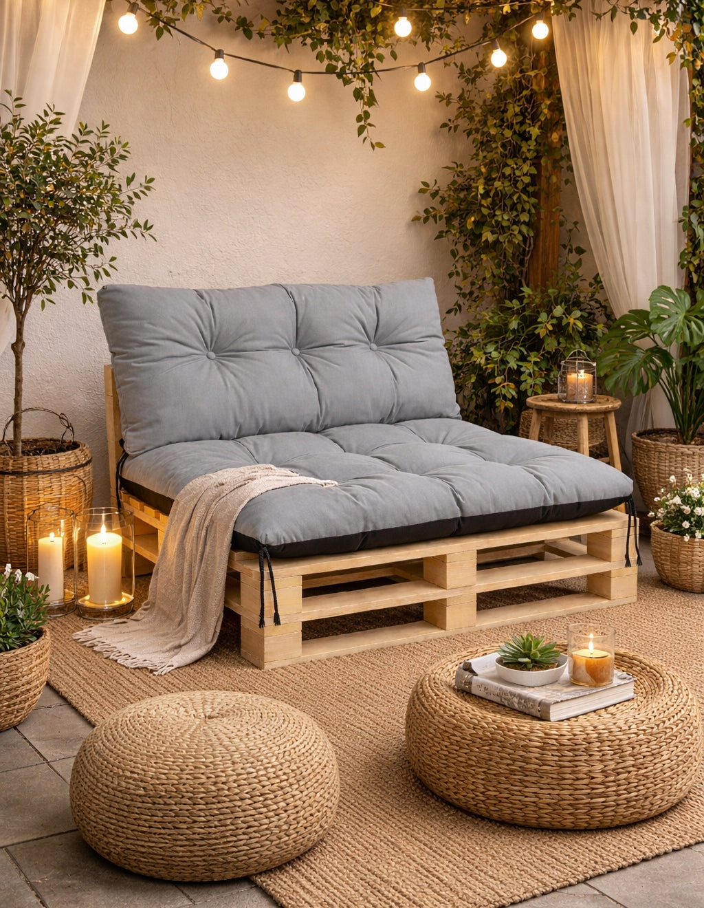 Garden Cushions 120x80x40 for Bench Pallet Swing Waterproof Grey Pillow length 120 cm