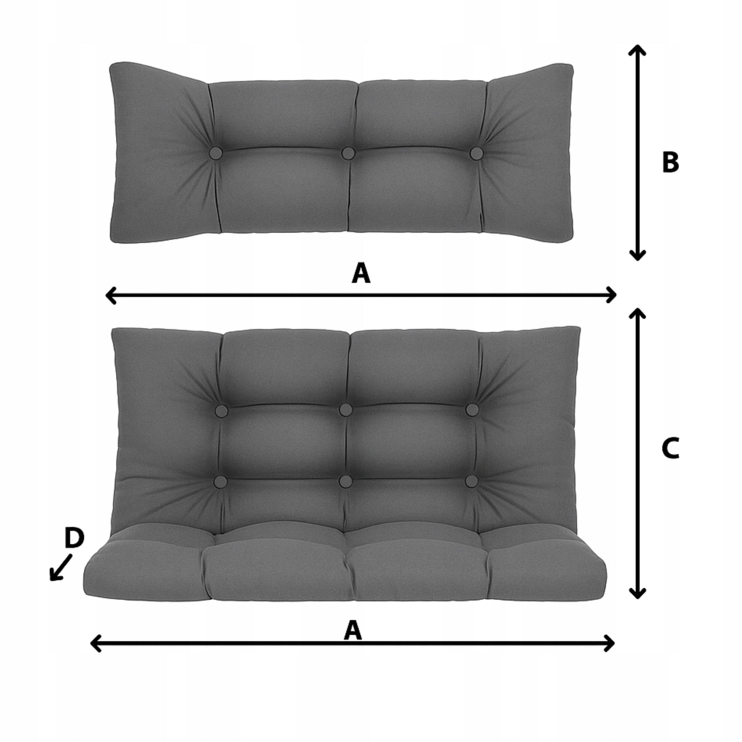 Garden Cushions for Bench Pallet Swing Waterproof 120x80x15 Graphite Pillow length 120 cm