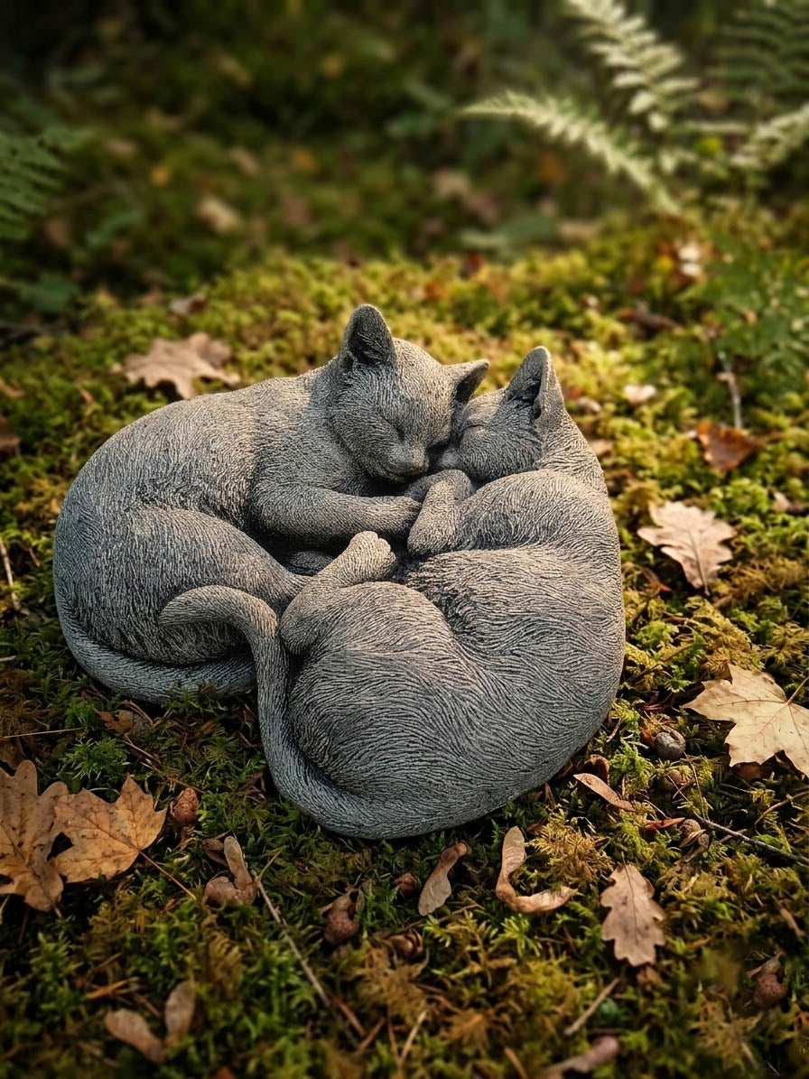 Garden Figure Concrete Kittens Cat Sculpture Concrete Figurine Garden Decoration