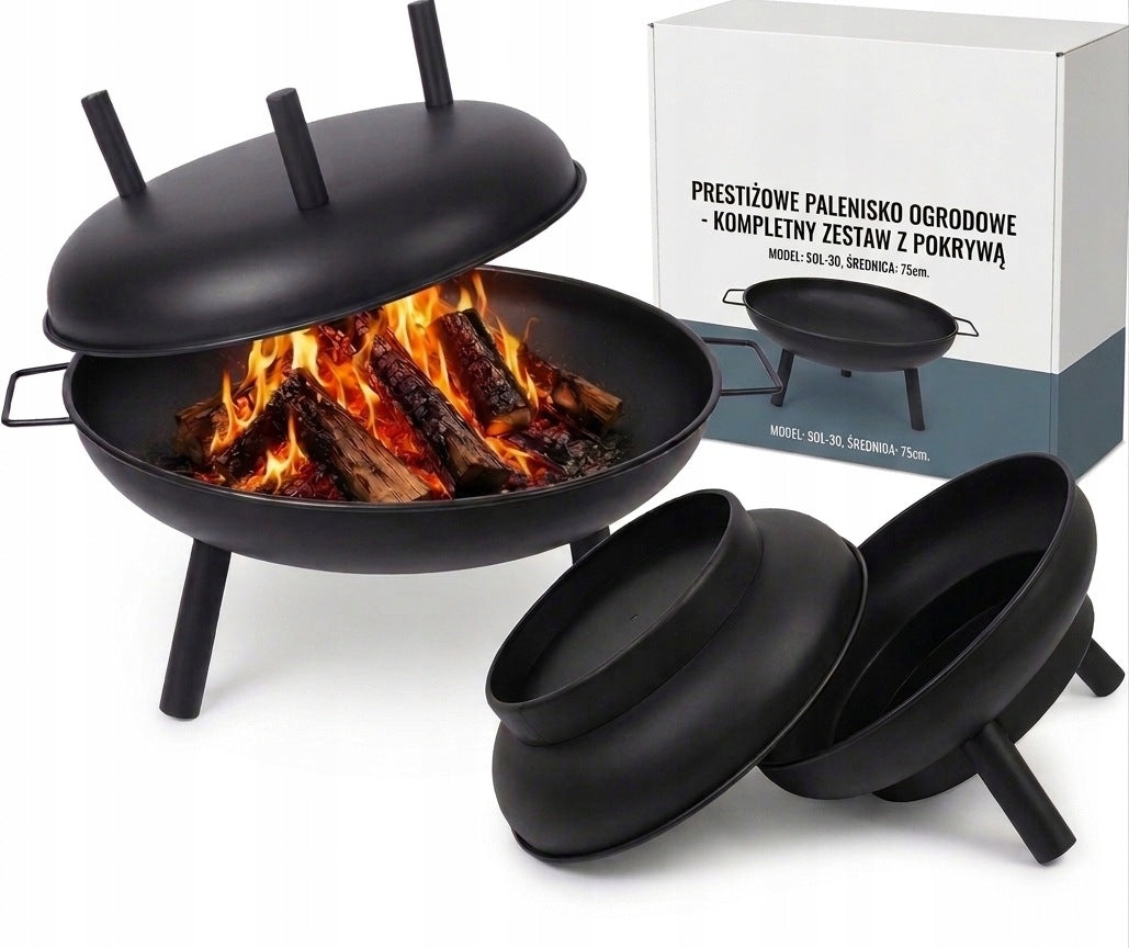 Garden Fire Pit Steel Black for Fire Pit Grill Large Solid + FREEBIE