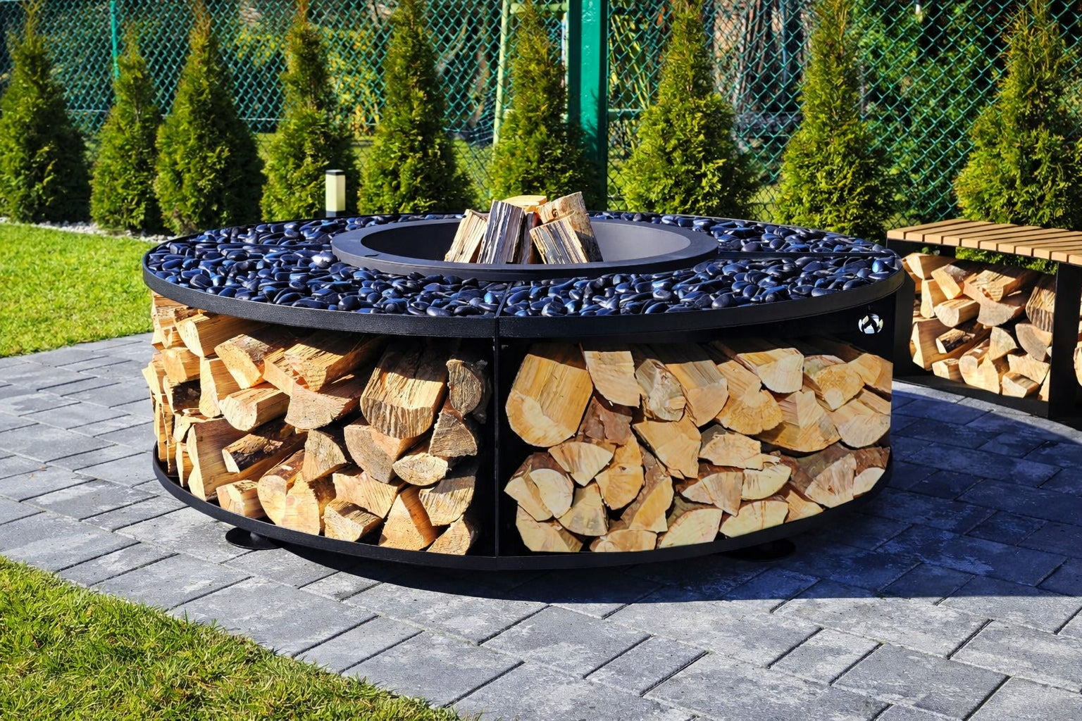 Garden Fireplace Titania 156 cm with Wood Shelf Zinc + Lacquer + Cover Product height 50 cm