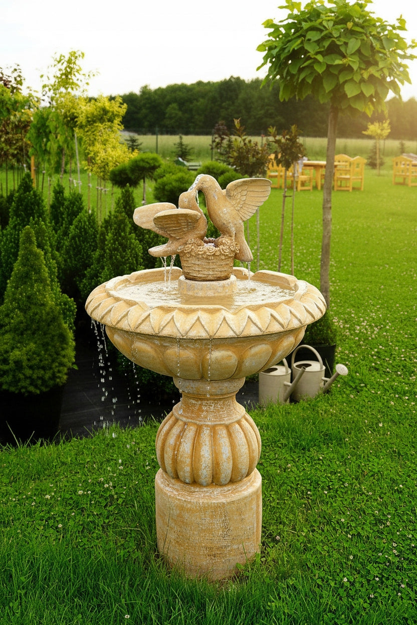 Garden Fountain with Conglomerate Pigeons Concrete Fountain Figure