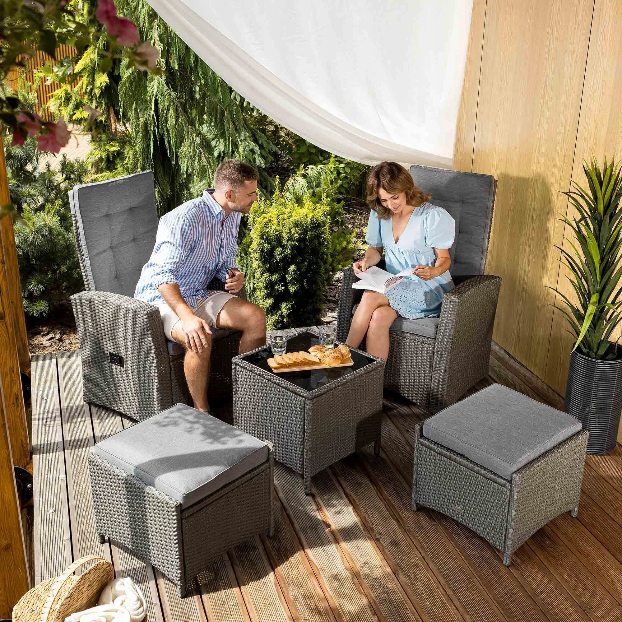 Garden Furniture Adjustable Seat Backrest Coffee Table Footrest Pouf Set Number of people 4