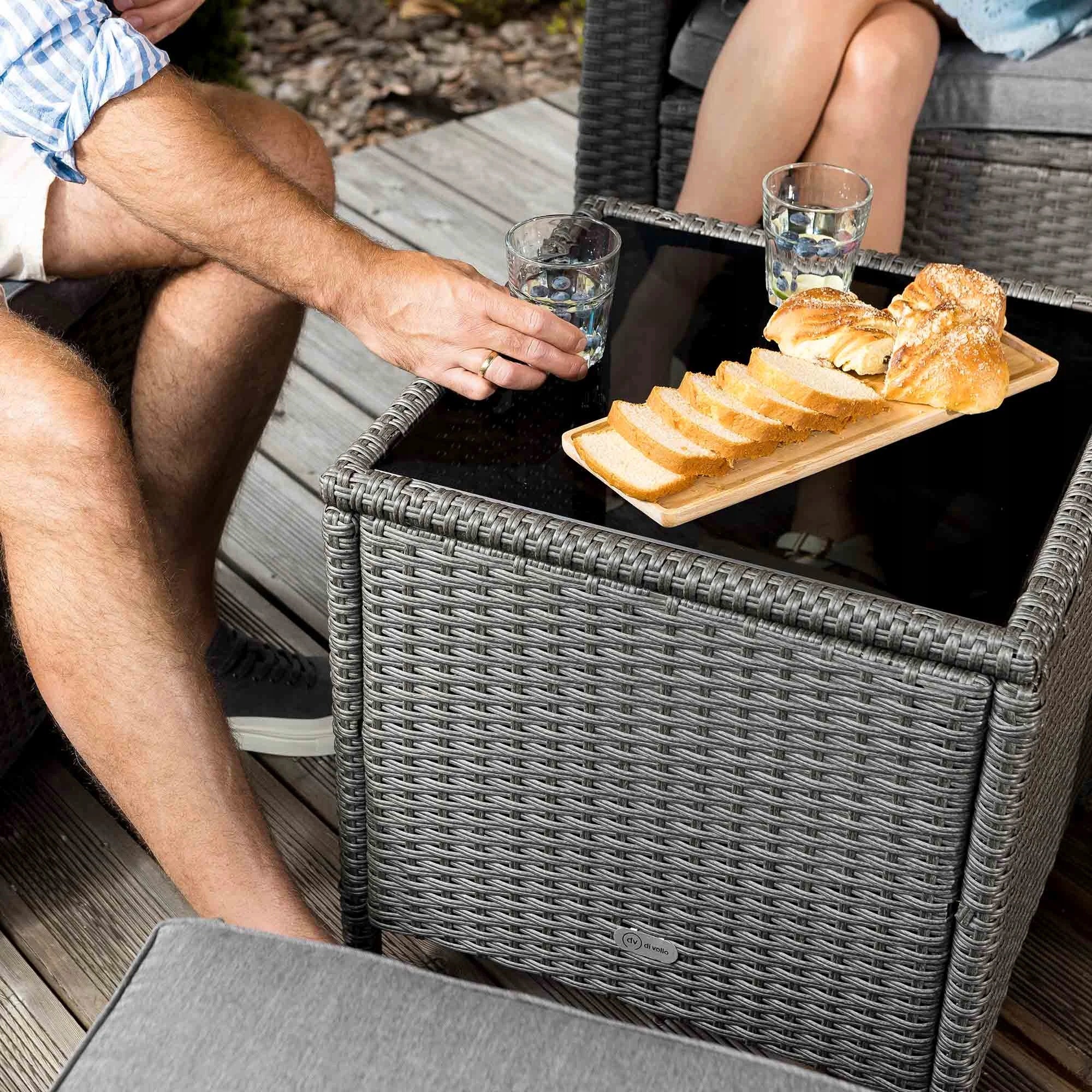 Garden Furniture Adjustable Seat Backrest Coffee Table Footrest Pouf Set Set contents armchair step pouf end table