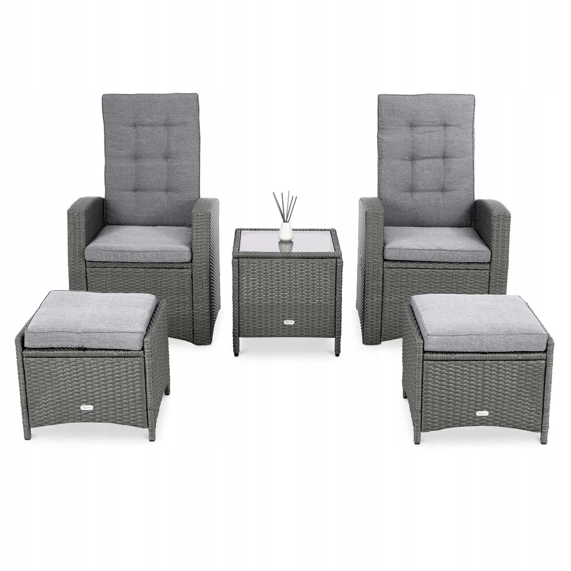 Garden Furniture Adjustable Seat Backrest Coffee Table Footrest Pouf Set
