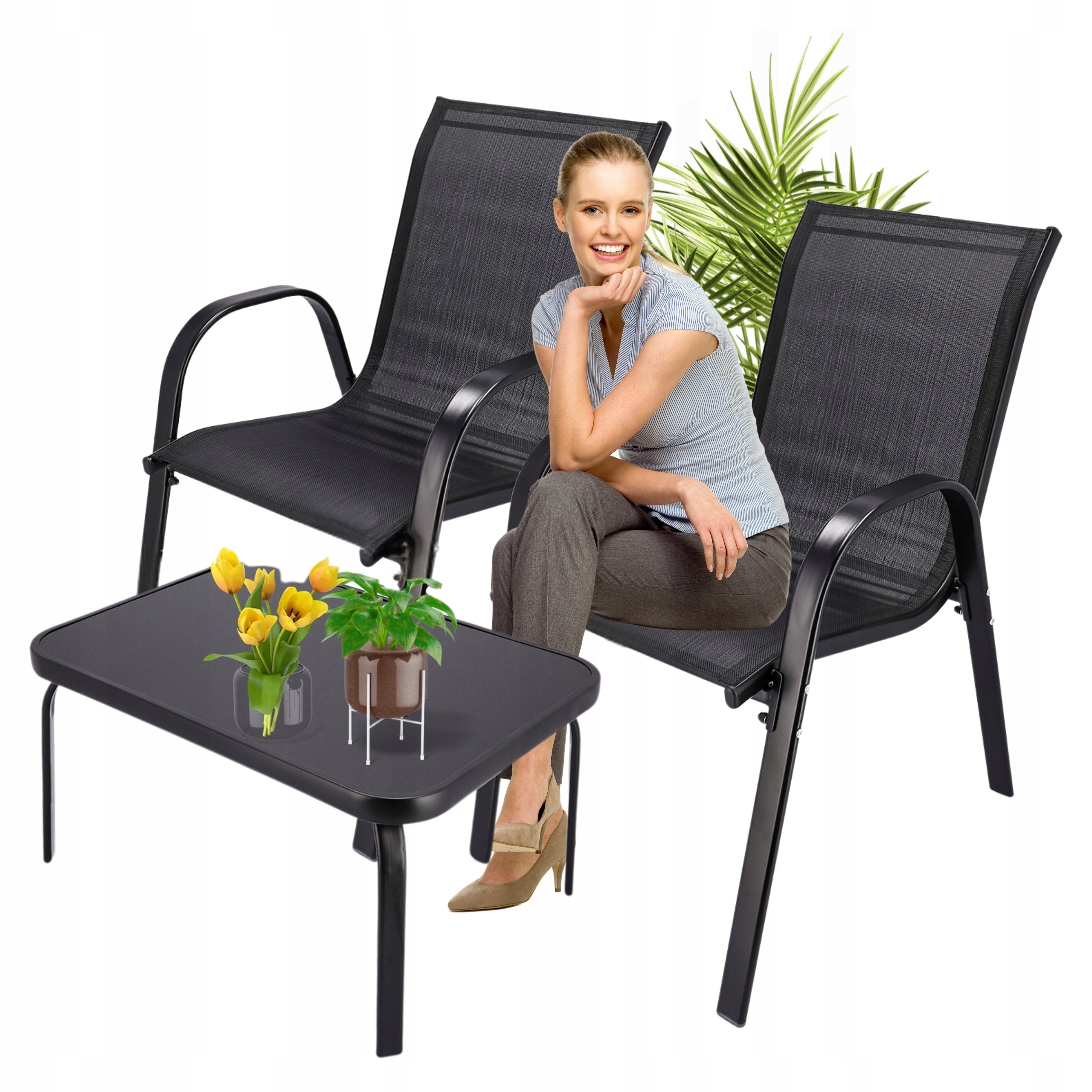 Garden Furniture For Balcony Terrace Set Coffee Table Chairs Black