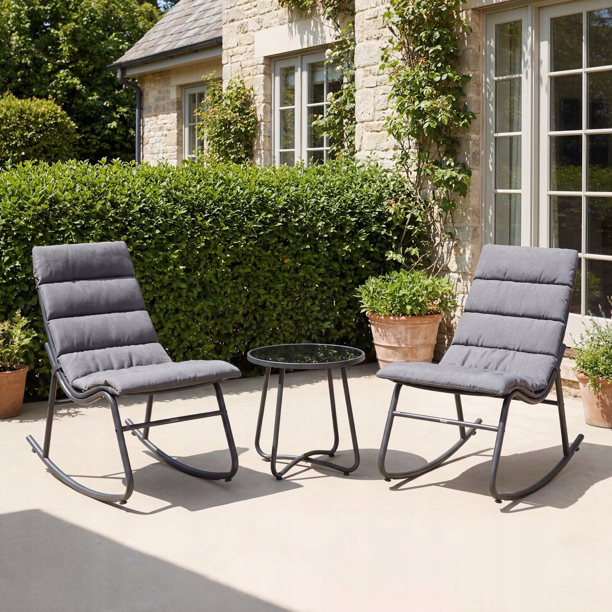 Garden Furniture Set 2 Rocking Chairs Coffee Table Balcony Terrace Graphite Main material metal