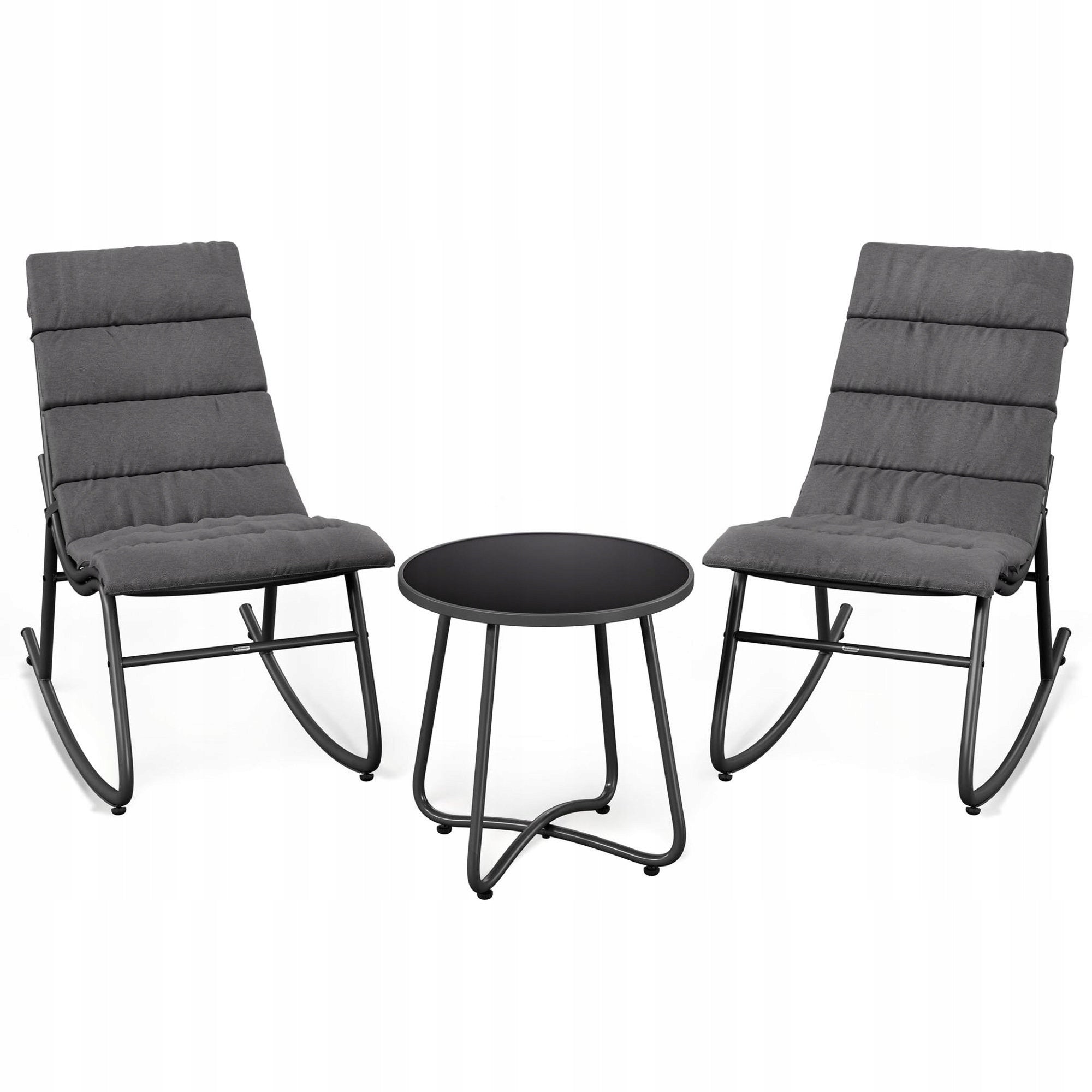 Garden Furniture Set 2 Rocking Chairs Coffee Table Balcony Terrace Graphite