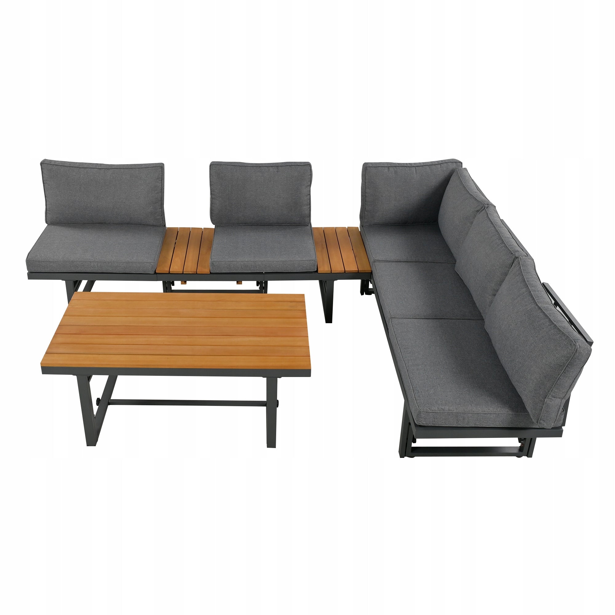 Garden Furniture Set 2 Sofas+Table Adjustable Acacia Wood Iron Grey Style modern