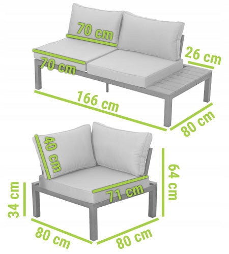 Garden Furniture Set Aluminum Corner BALI Table PREMIUM Cushions Line Bali