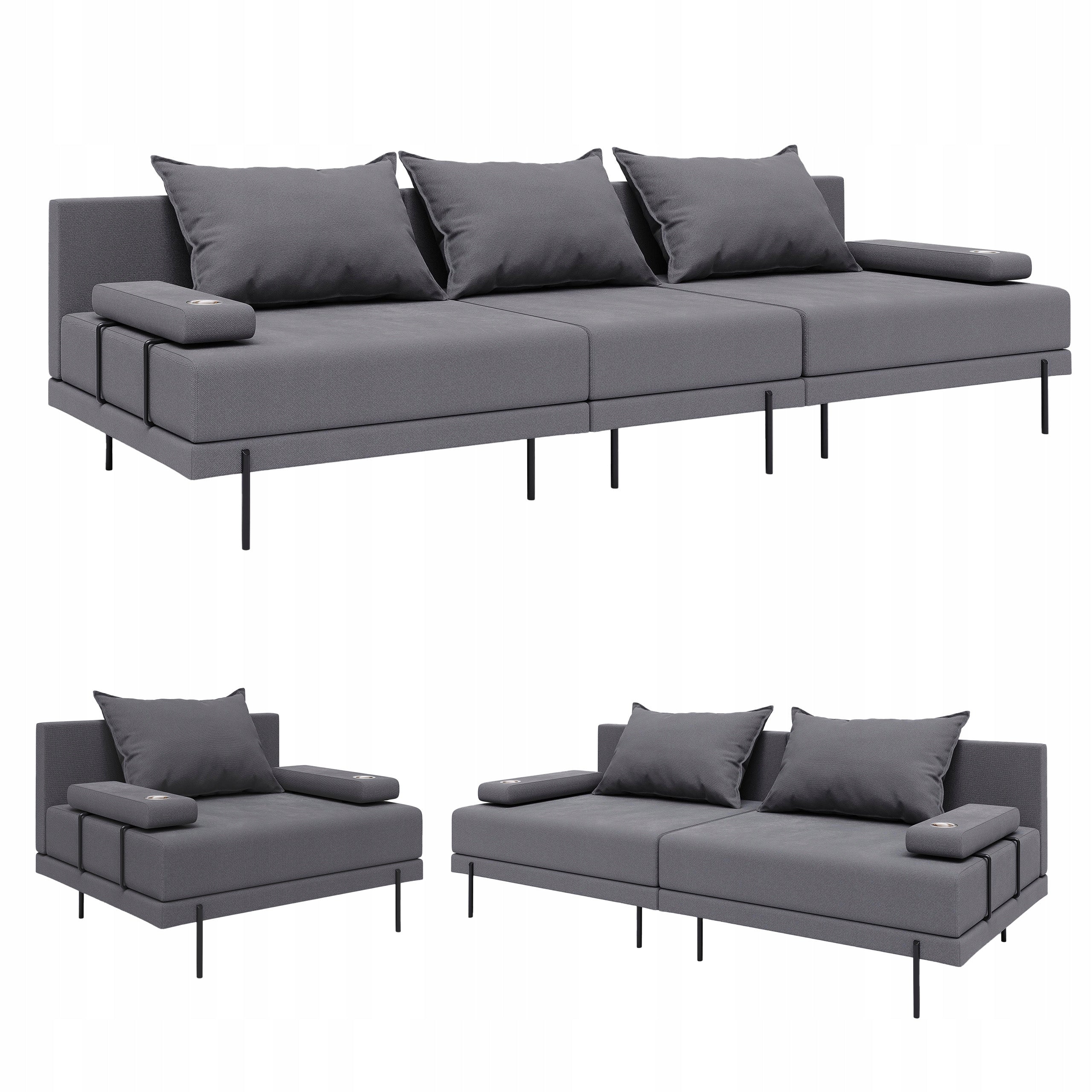 Garden Furniture Set Bahama Set of 2 Sofas + Armchair Dark Grey