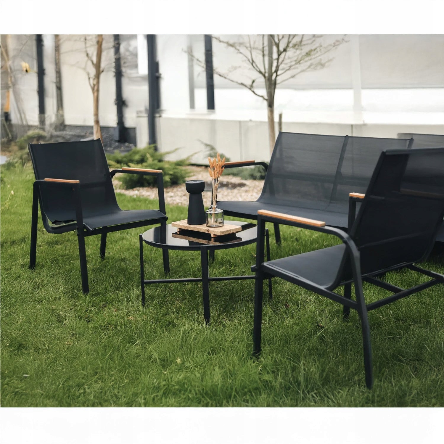 Garden Furniture Set Balcony 2x Armchair Sofa Table MANGO Black Coffee For coffee set