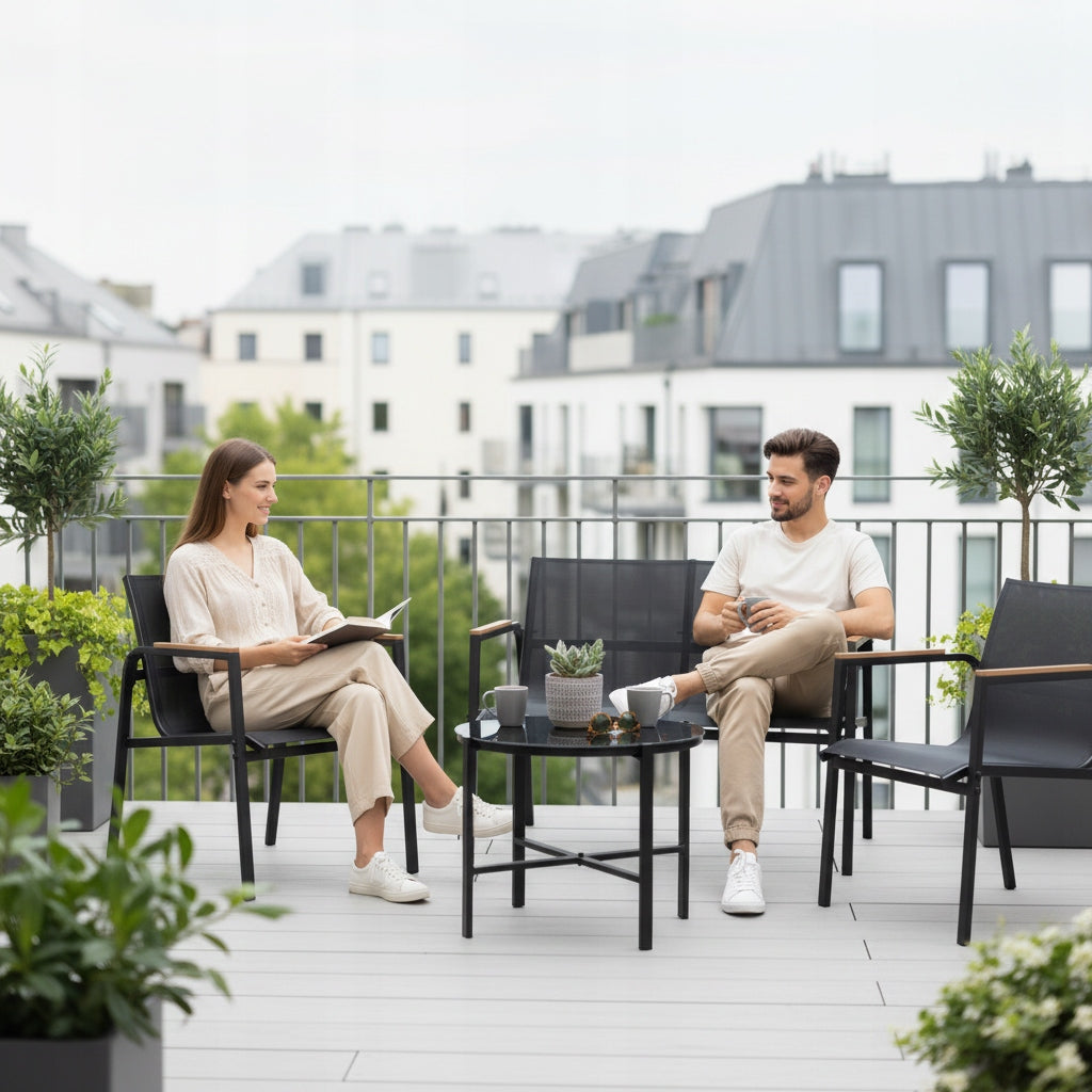 Garden Furniture Set Balcony 2x Armchair Sofa Table MANGO Black Coffee Manufacturer Focus Garden