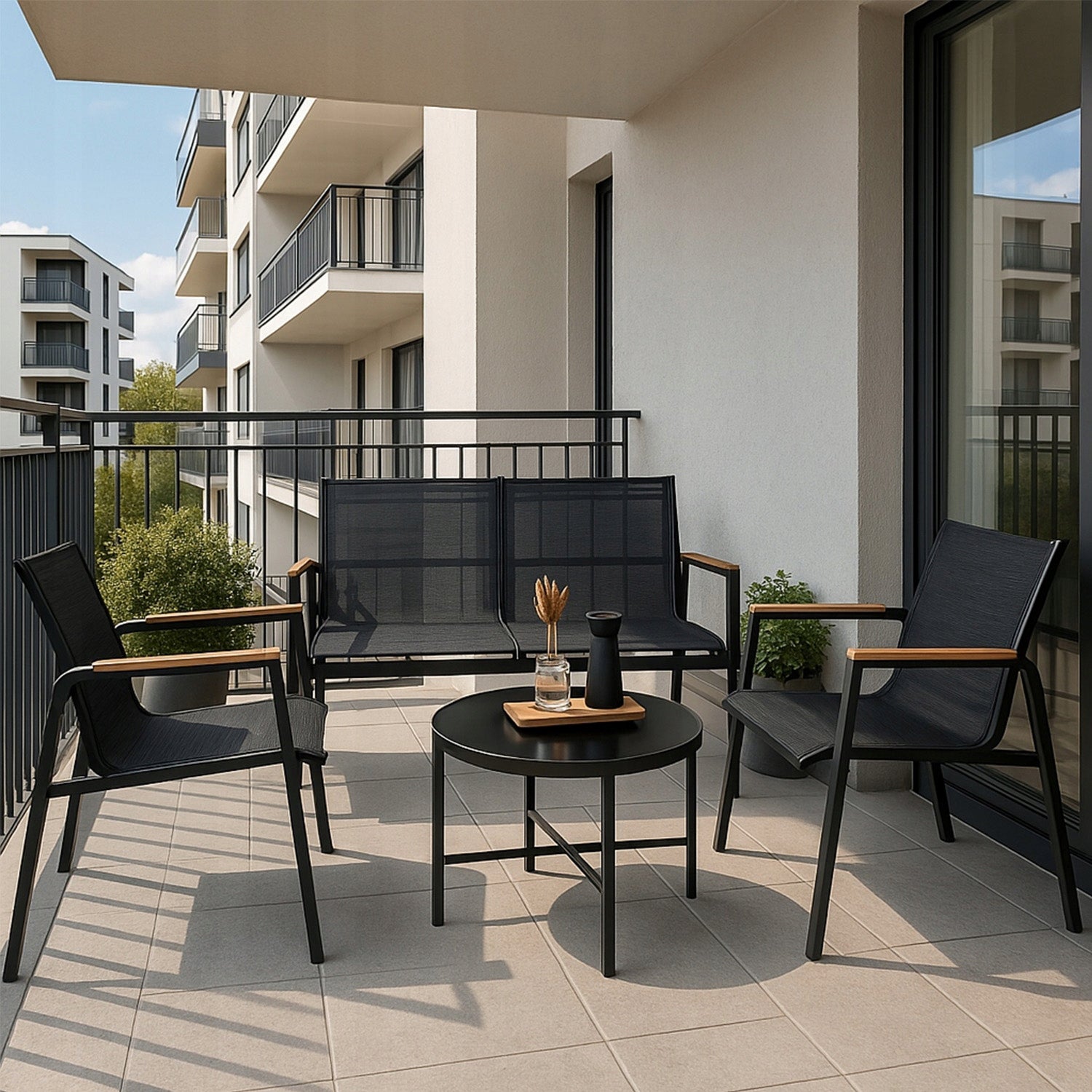 Garden Furniture Set Balcony 2x Armchair Sofa Table MANGO Black Coffee Number of people 4