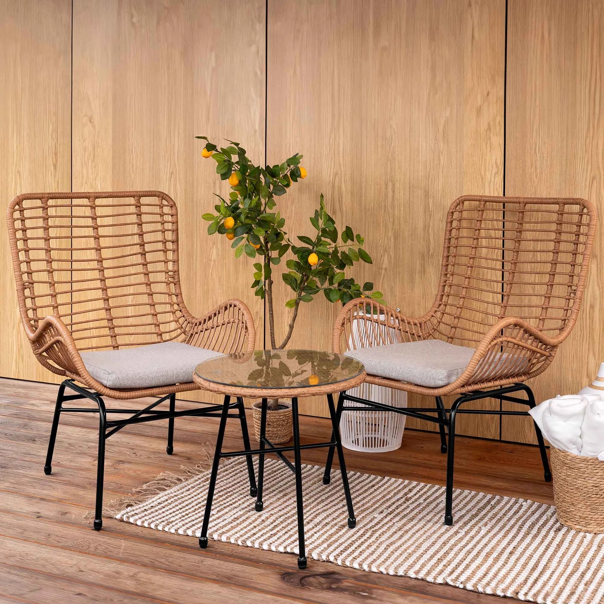 Garden Furniture Set Balcony Terrace Technorattan Table Armchairs di volio Line Sorrento