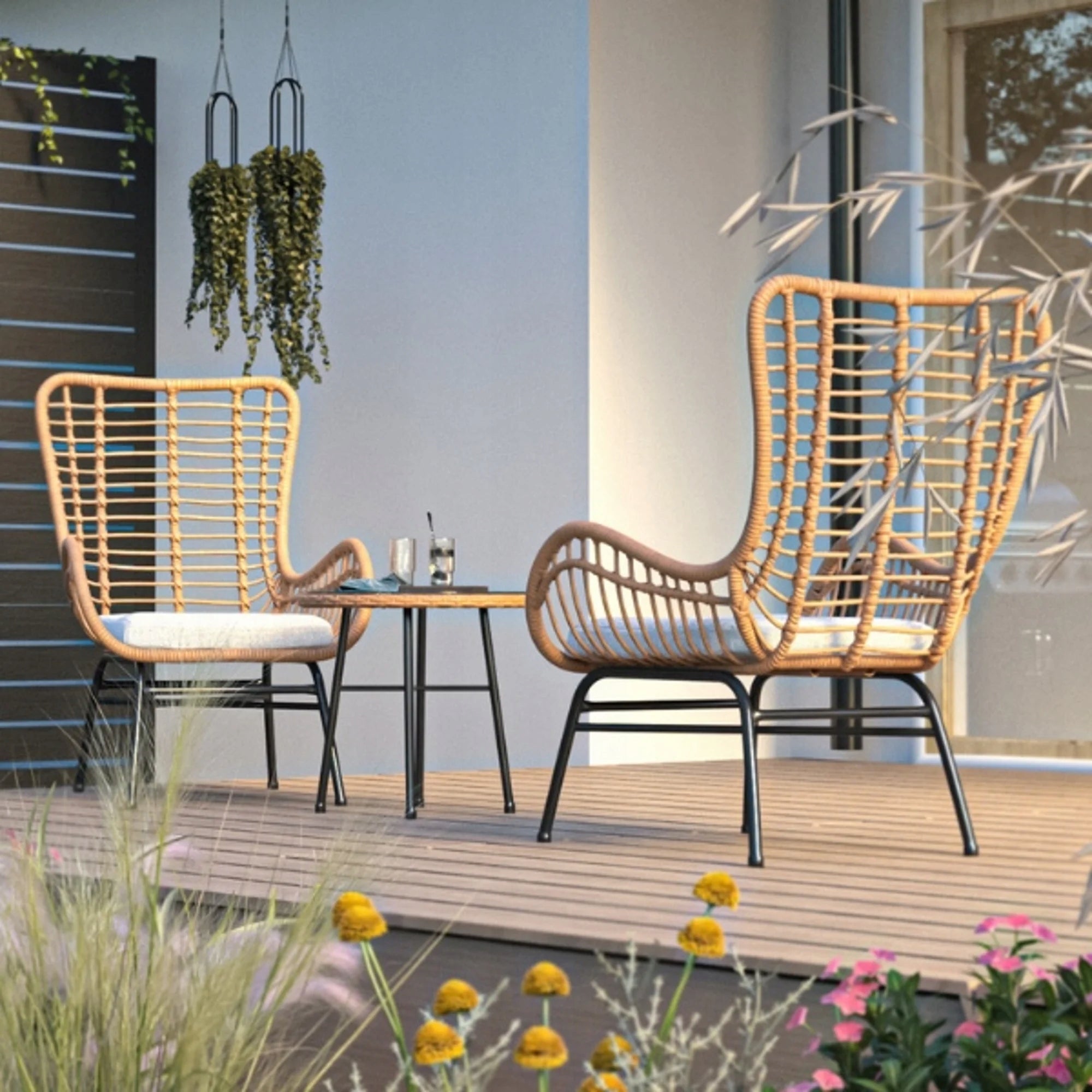 Garden Furniture Set Balcony Terrace Technorattan Table Armchairs di volio Main material synthetic rattan