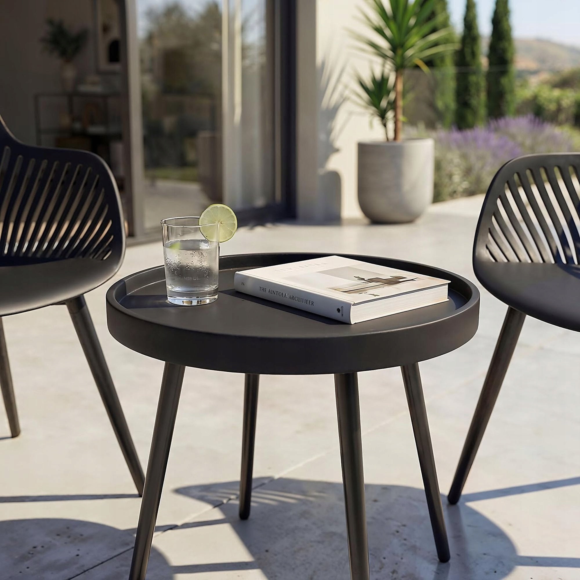 Garden Furniture Set Black 2 Chairs+1 Balcony Table Terrace Steel PP Number of people 2